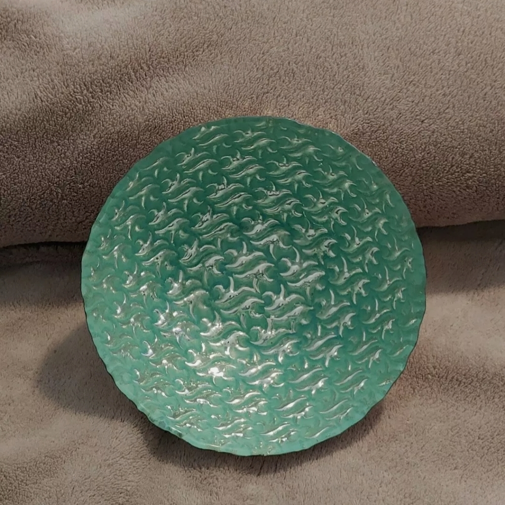  NEW Azzurra Turkish Hand Made Glass Bowl Size: 6.5 Diameter Teal & Silver